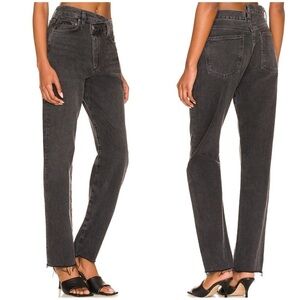 NWT! AGOLDE Free People Criss Cross Straight Jeans in Shambles 26 Black Acid